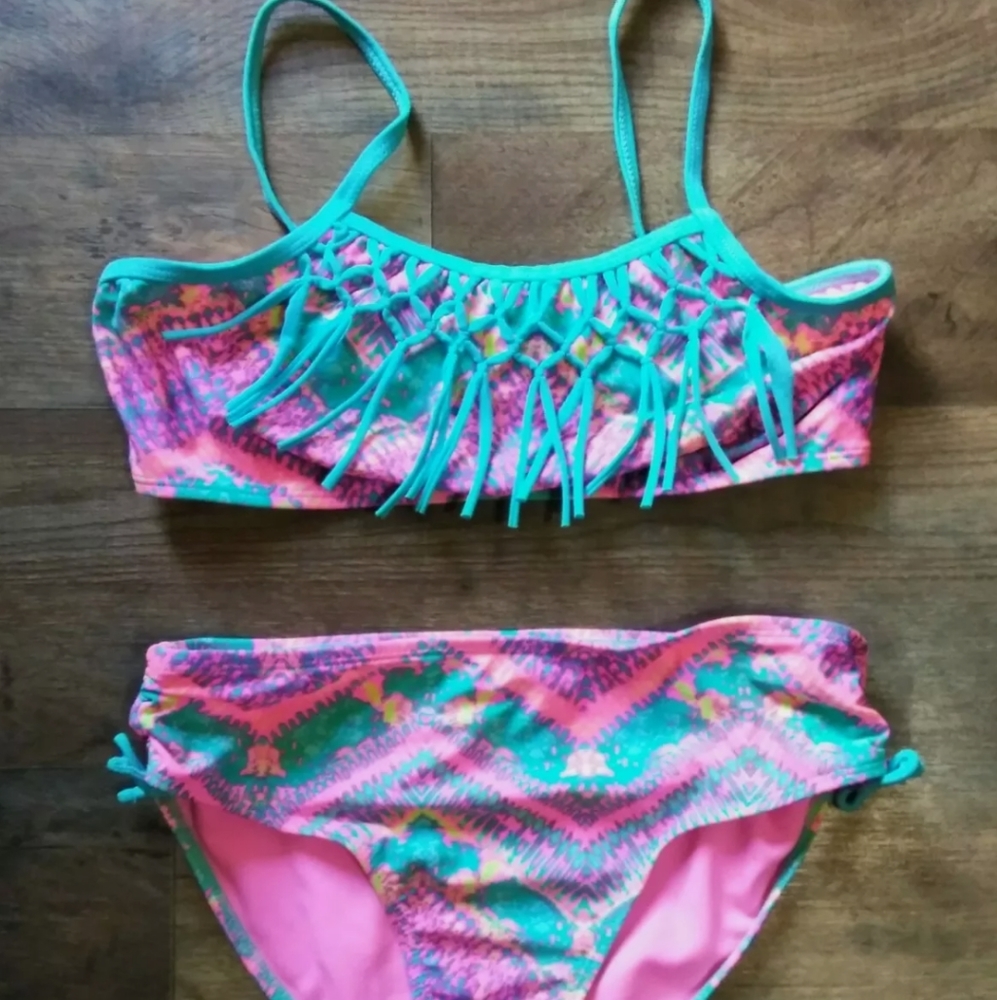 Breaking Wave Fringe Tie Dye Bikini Girls Size: 16